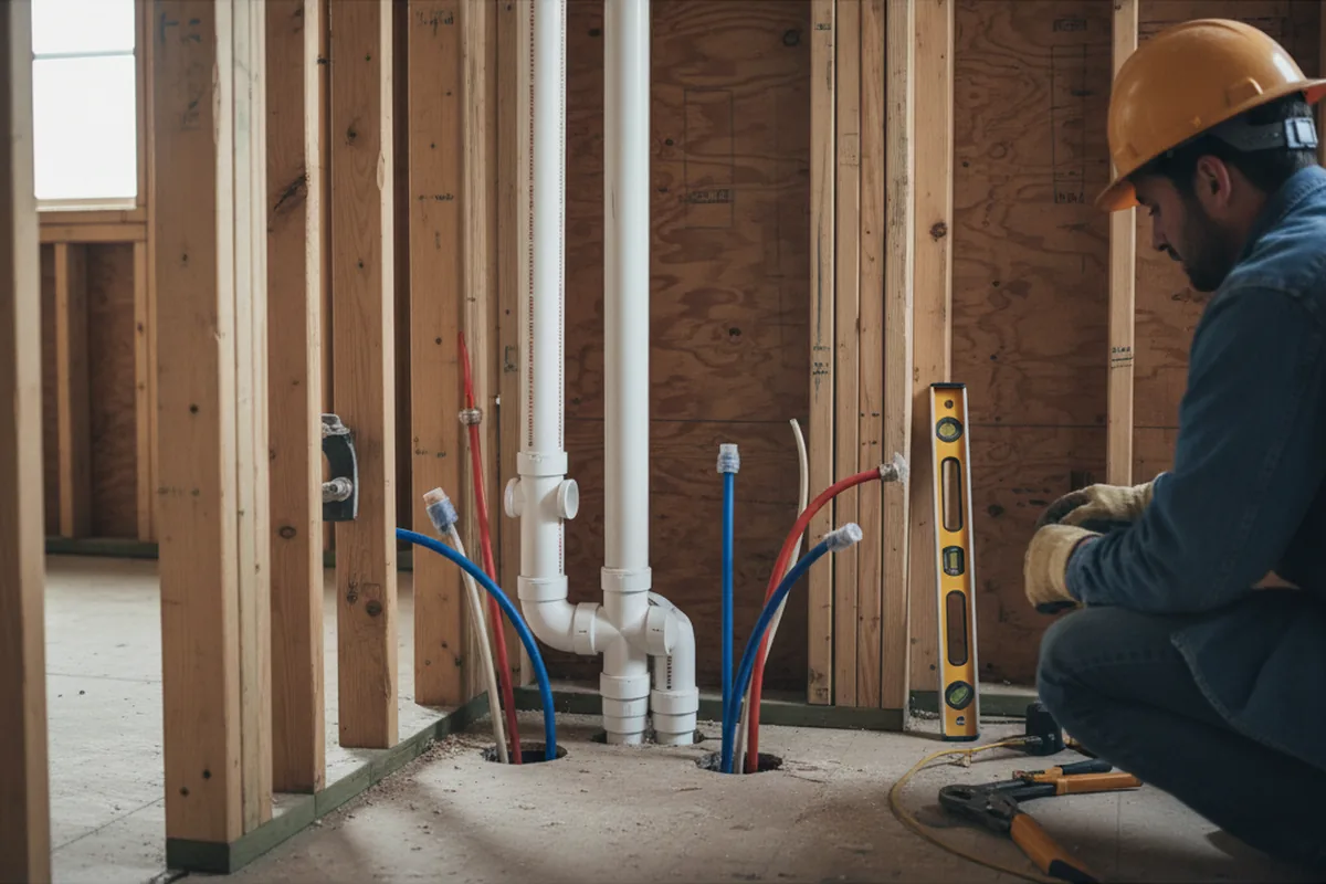 Drain and supply rough-in during Drain Cleaning in Whitefield